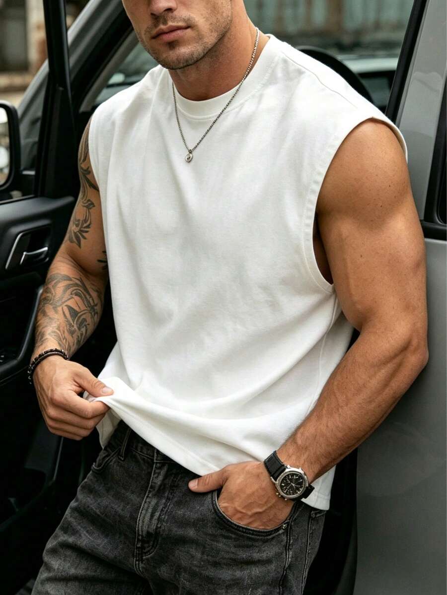 Men's T-Shirt, Summer Men's Casual Crew Neck Tank Top, Versatile Slimming Fresh And Energetic White Sports - White - View 1