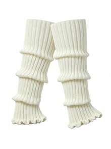 1 Pair Women's Ribbed Knit Slouchy Leg Warmers, Ruffle Hem Calf Covers, Y2K Party Festival Night Out Dance Fall Winter Outfit - Multicolor - View 5