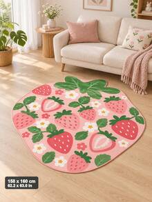 1PC Cute Strawberry Shaped Area Rug, Pink Floral Fruit Carpet For Girls Bedroom, Kids Room, Nursery & Playroom Decor - Multicolor - View 8