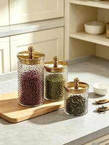 3-Piece High-End Multifunctional Airtight Containers, European-Style Leak-Proof Sealed Containers, Suitable For Tea, Grains, Candies, Kitchen Storage And Preservation, Kitchenware, Jars, Dry Foods, Spices, Coffee, Space-Saving And Anti-Drop. - Multicolor - View 4