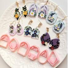 Asymmetrical Geometric Pattern Polymer Clay Cutting Molds, Arch, Asymmetrical Rectangle, Polygon, Water Drop Shaped Clay Cutting Molds, DIY Handmade Earring Pendant Brooch Making Tools, Compatible With Polymer Clay, 3D Printed, Clean Cut, Handmade Jewelry Floral DIY Craft Accessories - Geometric - View 2