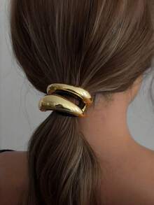 1pc Mini Single-Hole Double-Layer Metal Hair Tie, Elastic Hair Clip For Women, Fashion Hair Accessory, Ponytail Holder, Hair Clip, Home Hair Styling Tool - Multi-color - View 8