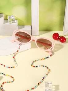 1PC Kids 3-8Y Oval PC Frame Glasses, Colorful Beaded Chain Decor, Cute Fashion Eyewear For Party Daily Wear With Glasses Box - Multicolor - View 6