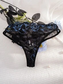 Colorblock Lace Lingerie Set, Includes Embroidered Bra And Low-Waist Panties - Black - View 10