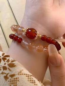 1件紅色粉色女士手繩手鍊，送給女朋友或好朋友的禮物 - 紅粉紅色 - 查看 5