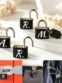 Pink Heart White Letter Pattern Portable Small Luggage Lock, Luggage Lock With 2 Keys, Black Shell Luggage Lock, Compact And Sturdy, Luggage Lock, Mini Luggage Lock, Travel Bag Metal Key Lock, Durable, Small Brass Lock With Shell, Backpack, Suitcase, Laptop Bag, Back To School, Graduation Season Gift - Multicolor - View 1