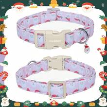 1PC Pink Santa Claus Cartoon Print Collar, Soft Adjustable Dog Collar With Quick Release Buckle, Adjustable Strap, Zinc Alloy D-Ring, Festive Christmas Pet Collar For Small Medium Large Dogs And Cats, Holiday Gift For Boys And Girls - Pink - View 5