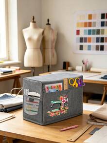 Household Sewing Machine Dust Protective Cover, Fabric Sewing Machine Dust Cover, Gray Printed Fabric Sewing Machine Dust Protective Cover, With Mesh Storage Pocket, Side Carrying Rope For Easy Access, Foldable Home Sewing Machine Dust Cover, Fits Most Sewing Machines, Sewing Accessories Storage Bag, Can Store Needles, Bobbins, Scissors And Other Small Tools, Home Sewing Workstation Dust Protection Product, Gift For Family, Friends, Mother, Craft Enthusiasts, Birthday Gift, Holiday Gift, Anniversary Gift, Christmas - Multicolor - View 2