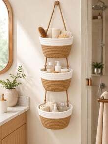 1pc 3-Tier Bohemian Style Wall-Mounted Bathroom Storage Basket, Large Capacity Space-Saving Design, Can Store Towels, Toiletries, Books, Remote Controls And Various Household Items, Christmas, Room Decor, Christmas>Decor, Squishy, Personalized Gift (Random Style) - Multicolor - View 8