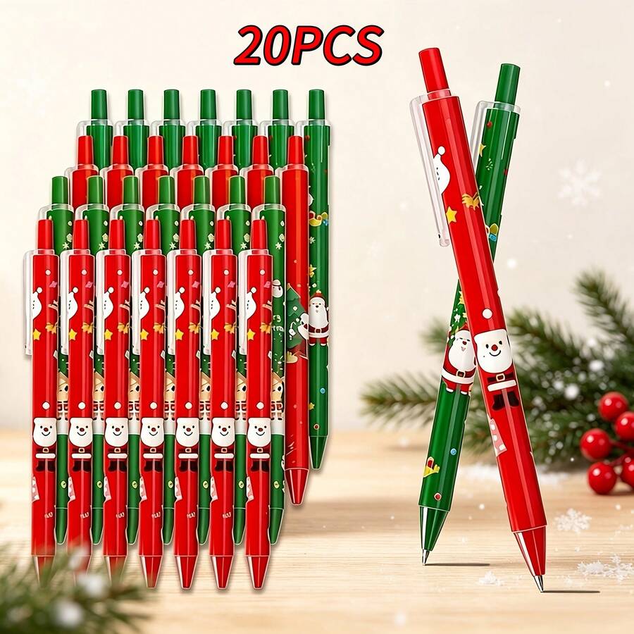 20pcs Christmas Theme Retractable Ballpoint Pen Set, 0.5mm Black Ink, 10 Random Pens + 10 Replacement Refills, Suitable For School And Daily Office Stationery, Christmas Holiday Gift - Multicolor - View 1