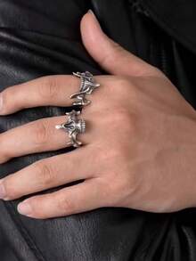 CIREY 1pc Vintage Distressed Skull & Ghost Face 2-In-1 Combination Ring, Men's Single Ring, Creative Design, Niche Bold Versatile Jewelry - Skull Ring - View 6