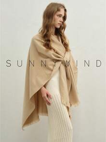 1pc Women's Solid Color Polyester Warm Versatile Elegant Casual Shawl For Daily Use - Camel - View 6