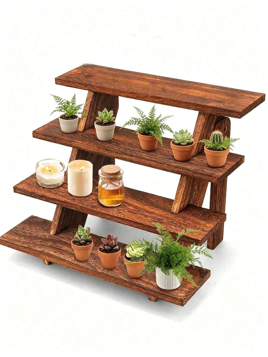 1pc Wooden Display Stand, 2/3/4/5 Tier Earring And Ring Display Rack, Rustic Style Cosmetic Display Rack, Merchant Display Table Rack, Desktop Display Rack, Suitable For Wedding/Birthday/Mother's Day Gift, Home Storage And Desktop Display And Home Use, Wooden Rustic Style Display Stand.
