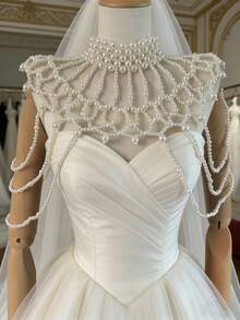 ZHENGHEN 1pc Women's Luxury Pearl Shoulder Chain Shawl, Multi-Strand Pearl Neck & Shoulder Decor, Suitable For Evening Party, Ball & Formal Occasions - White - View 3