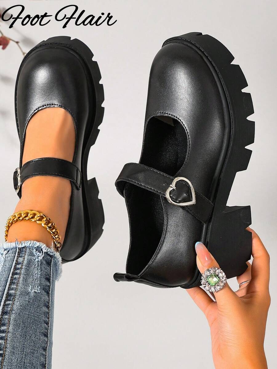 Foot Flair 女款厚底踝帶經典舒適瑪麗珍鞋，尺寸 35-43