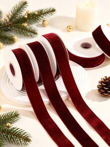 Luxurious Burgundy Velvet Ribbon, Vintage Deep Ribbon, Burgundy Velvet Ribbon For Christmas Tree, Perfect For Home Decor, Room Decor, Wedding, Birthday, Gift Wrapping, DIY Crafting, Christmas Decorations, Christmas Gifts - Multicolor - View 1