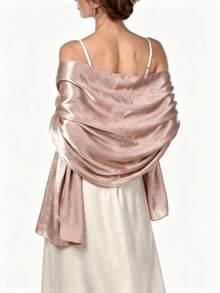 1pc Women's Bohemian Style Classic Solid Color Smooth Satin Scarf, Casual Autumn Shawl Sun Protection Headscarf, Suitable For Daily Use - Nude Skin Tone - View 2