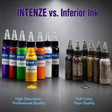 14PCS Tattoo Ink, Dynamic Tattoo Ink Practice Pigment, For Coloring And Blending, Lining, Shading, Black, White, Red, Yellow, Green And Sky Blue, And Long-Lasting (29.6ml/Bottle) - Multicolor - View 4