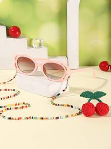 1PC Kids 3-8Y Oval PC Frame Glasses, Colorful Beaded Chain Decor, Cute Fashion Eyewear For Party Daily Wear With Glasses Box - Multicolor - View 7