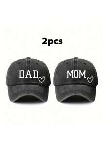 2pcs Unisex DAD+MOM Print Vintage Distressed Washed Cotton Baseball Cap Baseball Cap Sun Hat UV Protection Funny Trucker Hat, Suitable For Outdoor, Hiking, Vacation, Daily Use - Multicolor - View 6