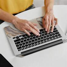 3pcs White & Gold Marble Pattern Laptop Stickers, Removable No-Residue PVC Decals, Waterproof Scratch-Resistant Laptop Protective Film, Includes 1 Screen Back Sticker + 2 Touchpad Side Stickers - View 6