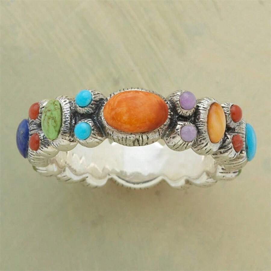 Bohemian Style Dyed Synthetic Turquoise Copper Ring, Handmade Jewelry For Women - Silver - View 1