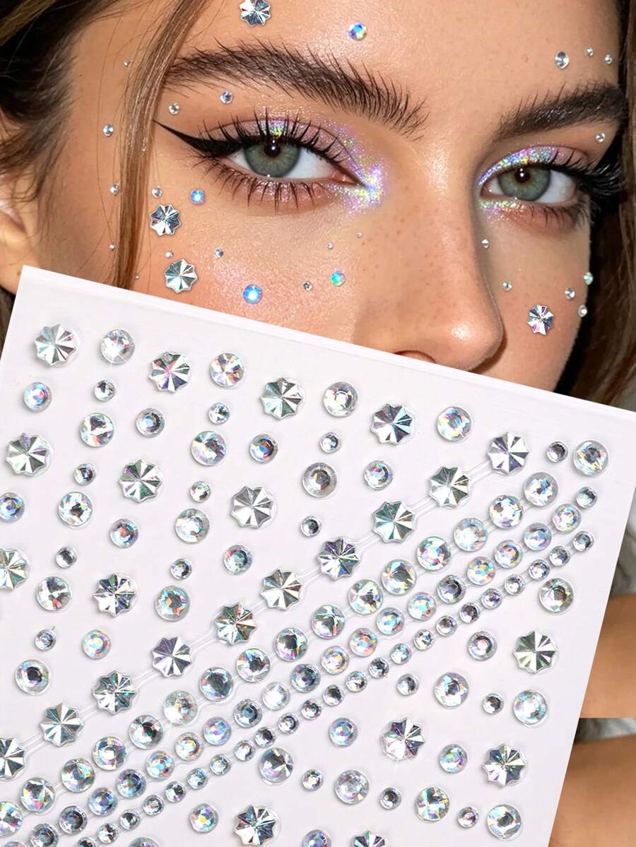 STARTTOOS Dekorasi Wajah 3D Laser Halloween Y2K dengan Rhinestone & Mutiara Imitasi, Hadiah Liburan, Dekorasi Mata, Wajah, dan Tubuh untuk Pesta Festival Musik, Stiker Rhinestone 1 buah/Paket - MultiWarna - View 1