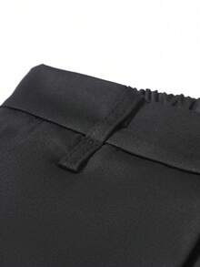 Men's Solid Color Semi-Elastic Waist Pleated Wide Leg Dress Pants, Loose Drape Casual Straight Leg Trousers - Black - View 6