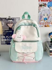Cute Colorblock Drawstring Backpack For Girls, Lightweight School Bag For Junior High And High School Students, Kids Travel, Shopping, Outing, Fashion Commute And Casual Backpack - A - View 14