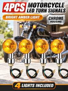 GLANBERT 4 piezas de luces de motocicleta, utilizadas para funciones de dirección, frenado y estacionamiento, luces delanteras y traseras para modificación de motocicleta, luz de señal de giro pequeña universal retro Prince - señales de giro - Ver 4