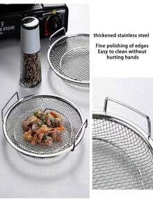 1pc/2pcs Kitchen Oil Filter Tray, Stainless Steel Air Fryer Mesh Basket, Fried Food Draining Basket Accessory, BBQ Grill Mesh Filter Basket, For Vegetables And Desserts - Silver - View 2