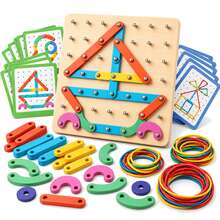 Wooden Pattern Pegboard Toy, 2-In-1 Montessori Geoboard & Matching Puzzle, STEM Fine Motor Learning Toy For Preschool Kids - Multicolor - View 1
