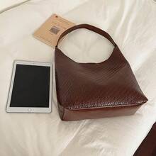 Men's Woven Texture Tote Bag, Large Capacity Minimalist Commuter Shoulder Bag, Casual Vintage Soft Leather Handbag For Daily Travel - Multicolor - View 10