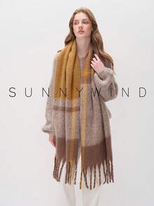 1pc Women's Casual Versatile Warm Polyester Plaid Scarf For Autumn/Winter Daily Use - Camel - View 3