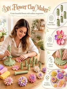 DIY Clay Flower Making Kit, Modular Stackable Flower Tower Mold Set, For Handmade 3D Floral Crafts, Creative Art Supplies, Suitable For Home Decor And Craft Projects, Easy-Press Design For Multi-Layer Clay Flowers, Perfect Gift For Craft Enthusiasts - Multicolor - View 6
