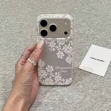 Romantic Ins French Style White Lace Floral Phone Case Compatible With Apple 17 Pro Max, 18 Pro, New 16, 17 Pro, 15 Pro, Full Coverage Silicone Shockproof Protective Cover - White - View 2