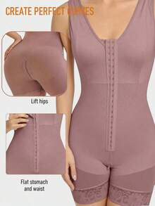 Women's High Compression Shapewear, Body-Shaping Jumpsuit, Colombian Style Tummy Control Jumpsuit, Full Body Shaping Garment, 3-Row Hook Butt-Lifting Shapewear - Purple - View 4