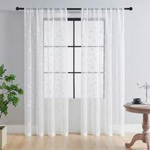 2pcs Embroidered Semi-Sheer Curtains, Light Filtering And Privacy, Suitable For Kitchen, Home Or Office, Solid Color Design, Modern Country Style, Perfect For Bedroom And Living Room - White - View 2