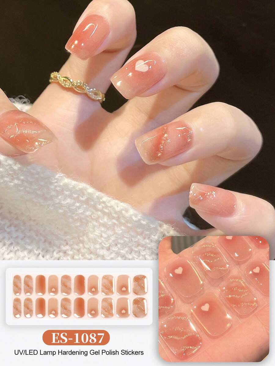 Christmas Semi Cured Gel Nail Strips, 20Pcs Long Lasting Salon Quality Wraps, Easy Apply & Remove Gel Nail Stickers With UV Light