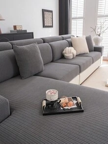 1pc Striped Jacquard Sofa Cover, All-Season Use, Non-Slip, Dust-Proof, Scratch-Resistant, Wear-Resistant, Soft And Delicate Texture, Semi-Cover Sofa Cover, Pet-Friendly, Suitable For 1/2/3/4-Seater And L-Shaped Sofas, Applicable For Living Room, Bedroom, Autumn/Winter Home Decor Sofa Cover - Dark Grey - View 1