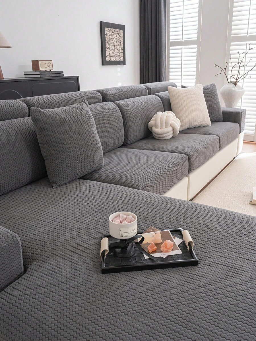1pc Striped Jacquard Sofa Cover, All-Season Use, Non-Slip, Dust-Proof, Scratch-Resistant, Wear-Resistant, Soft And Delicate Texture, Semi-Cover Sofa Cover, Pet-Friendly, Suitable For 1/2/3/4-Seater And L-Shaped Sofas, Applicable For Living Room, Bedroom, Autumn/Winter Home Decor Sofa Cover - Dark Grey - View 1