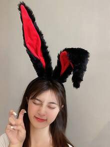 1pc Women's New Style Halloween Rabbit Ear Headband Plush Hairpin Party Headpiece Hair Accessory - Multicolor - View 3