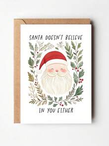 OBOVAY 1pc Funny Santa Christmas Greeting Card With Botanical Wreath, Cute Holiday Greeting Card For Friends & Family, Christmas Gift Card - View 5