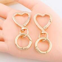2pcs Heart-Shaped Zinc Alloy Keychains With Spring Split Rings, Open Jump Rings, Hardware Connectors For DIY Pendants, Key Rings And Bag Clasps - Love + Circle - View 4