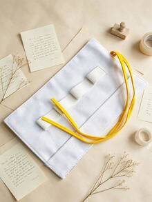 L'Occitane Colorful Town Print Roll-Up Makeup Bag Drawstring Fabric Cosmetic Storage Pouch Multi-Compartment Travel Toiletry Bag Portable Beauty Organizer Women Holiday Birthday Gift LOCCITANE-GIFT-73 - White + Yellow + Blue - View 1