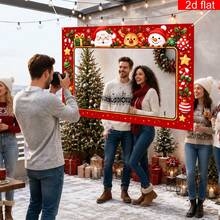 1PC 2D Flat Christmas Fun Photo Frame Party Banner – Santa, Reindeer, Snowman & Tree Cut‑Out Photo Design. Perfect Christmas Party Photo Check‑In Prop. Polyester. - View 3