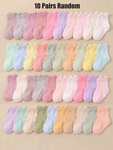 1/5/10/20 Pairs Random Color Baby Toddler Non-Slip Socks, Cute 3D Ear Ruffle Cuff Breathable Mesh Floor Socks,Toddler Halloween,Baby Boy Girl Stuff - Multicolor - View 11