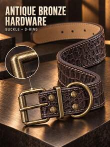 Pet Dog Wide Collar, Crocodile Embossed Wide Neck Collar, Bronze Metal Buckle And D-Ring Design, Adjustable For Medium And Large Dogs Daily Wear And Walking, Purple/Grey/Brown, L-3XL - Multicolor - View 6