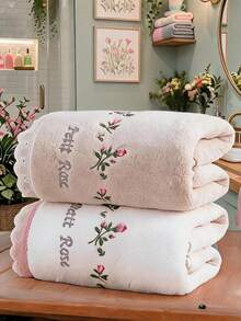 QIBHI Set Handuk Mandi 2/4 Buah, Set Handuk Mandi Bordir Bulu Karang, Sangat Lembut, Ukuran Ekstra Besar, Cepat Kering, Sangat Menyerap, untuk Kamar Mandi Hotel, Kolam Renang, Gym, SPA, Yoga - Dusty Pink - View 6