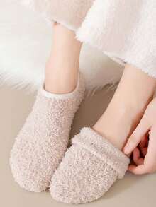 1/5/10 Pairs Random Women's Short Socks, Coral Fleece Plush Floor Socks, Autumn/Winter Indoor Home Non-Slip Short Tube Sleep Socks, Suitable For Multiple Occasions - Multicolor - View 4